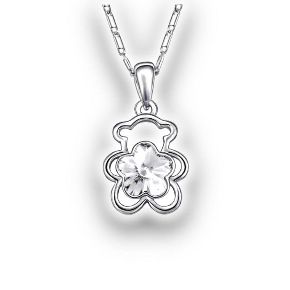 White Crystal Bear Pendant Charm & Necklace